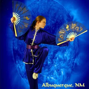 Danielle Hayden of Martial Artistry Shaolin Kung Fu &amp; Chinese Wushu in Albuquerque, NM with double warfan.