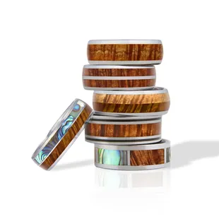 Eternity Rings are made with Koa from Big Island and Tungsten(hardest metal in the world). For Men/Women. Many sizes available.