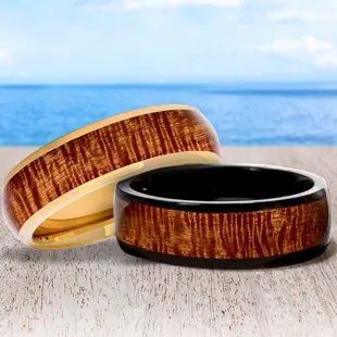 Martin &amp; MacArthur Koa Eternity Rings made with our best curly Koa