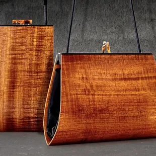Solid Koa Handbags made by American craftsman Mark and Sharon