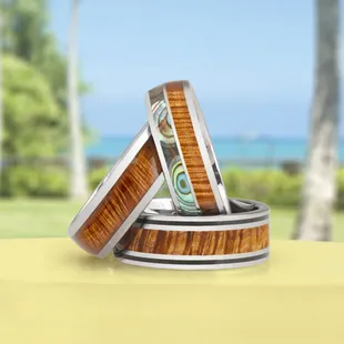 Koa Eternity Rings made with our private stock of Hawaii Koa and tungsten, the hardest metal in the world, for a shine that lasts forever.