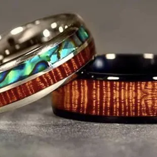 Koa Eternity Rings made with the finest curly Koa from our private stock