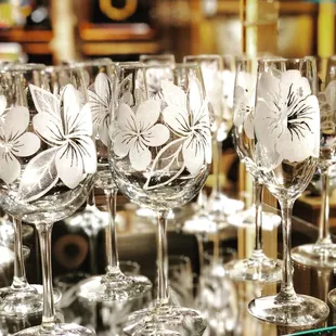 Sand-etched glasses made by Hawaii craftsman Erin