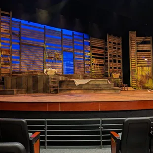 a stage with chairs and a stage set