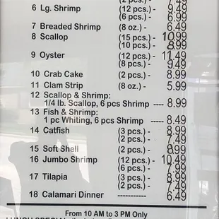 the menu for the restaurant