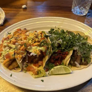 Asada,Chorizo,fish, shrimp tacos