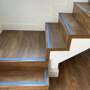 a close up of a wooden staircase