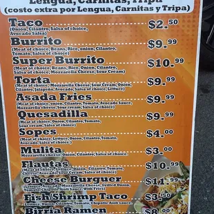 a menu for a mexican restaurant
