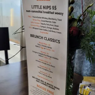 Little nips menu.