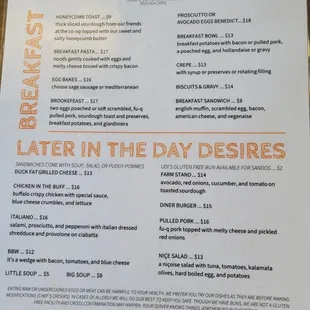 Brunch menu.