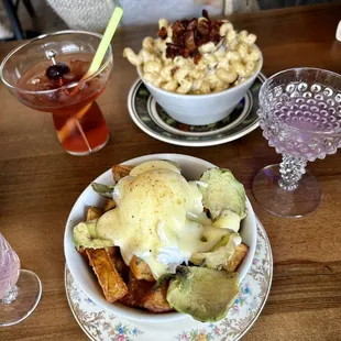 Breakfast bowl with avocado. And breakfast pasta