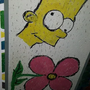 a painting of the simpsons with a flower