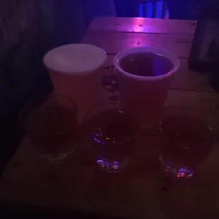 Pimp juice shots, landshark, and red apple beers