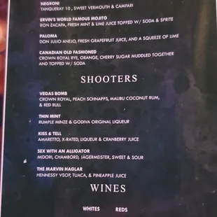 Shots Menu