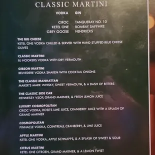 Martini Menu