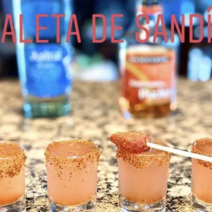 Made with Watermelon Pucker, Tequila and lime juice