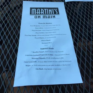 Menu + special cocktails