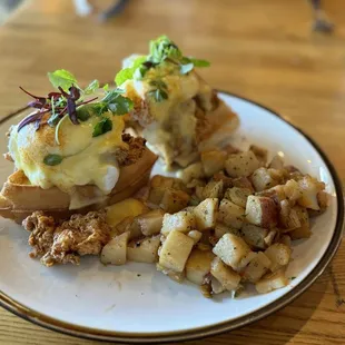 Fried chicken and waffle Benedict