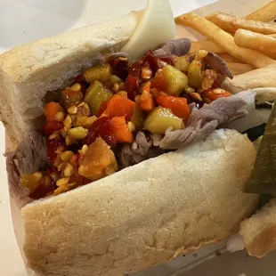 Half of the Italian beef sandwich