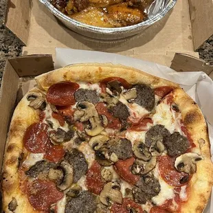 Mango Habanero Wings &amp; 10" Italian Job, substituted sun-dried tomatoes for mushrooms. Italian Job Pizza