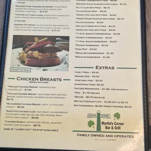 Back page of menu as of August 2022