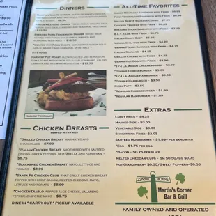 Front of menu