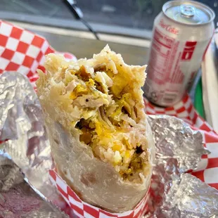 Chicken and carnitas burrito