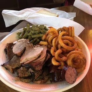 a plate of meat and vegetables