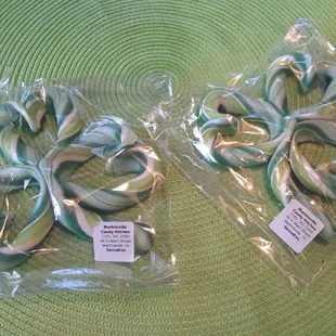 Sassafras green striped clover candy canes