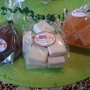 Mud ball, white chocolate raspberry jellies, orange sugar jellies