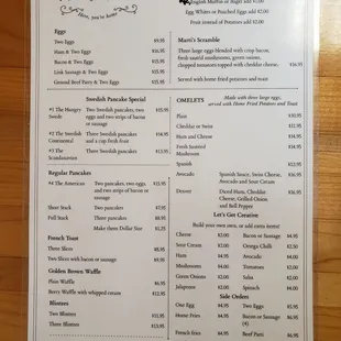 Menu at Marti's place