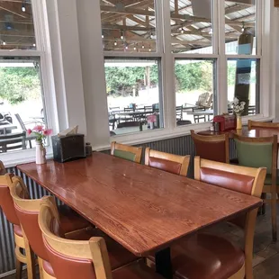 tables and chairs in a restaurant