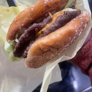 a hand holding a hot dog