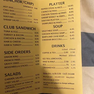 menu