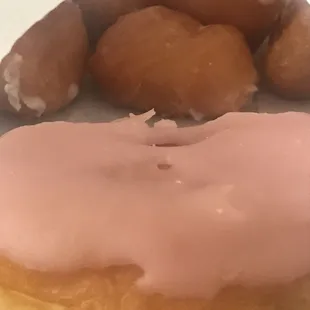 donut wholes(6)  and Strawberry Raised Donut