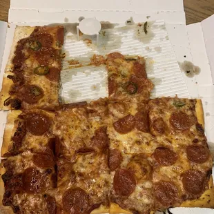 Large pepperoni with half jalapeños