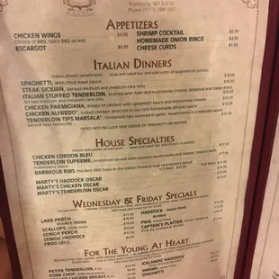the menu for the restaurant