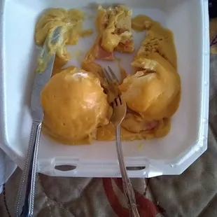 a meal in a styrofoam container