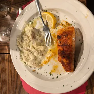 Marty's salmon with the best mashed potatoes ever ! Sorry - took the photo after I ate half of the potatoes.  Couldn't stop.