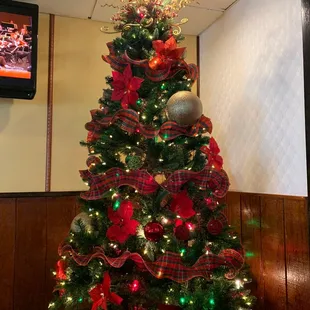 A Christmas tree in the dining room!