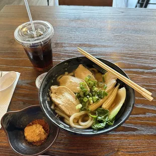 Chicken Udon, with Level 1 spice on the side. Not for the faint of heart!