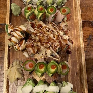 a platter of sushi