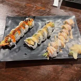 Calamari roll, Tempura Shrimp roll, &amp; Yum Yum roll