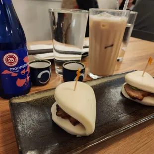 Pork buns, milk tea, moonstone plum sake