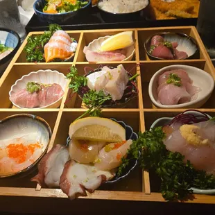 sashimi, sushi, sushi and sashimi, food