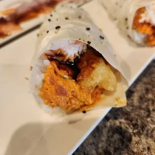 a close up of a sushi roll