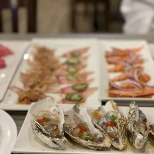 a variety of seafood dishes