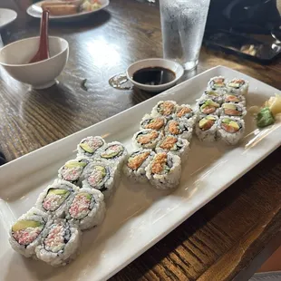 $14 lunch deal- California Roll, Spicy Tuna Roll, Salmon Avocado Roll