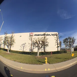 a view of a building from a fish eye lens