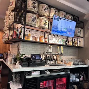Bar with L bar top seating